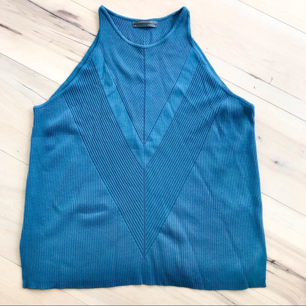 Anthropologie Teal Ribbed Tank Sweater Top